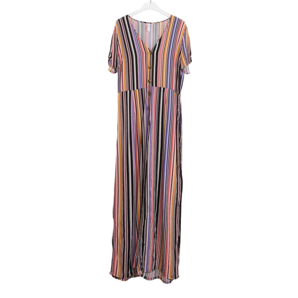 Xhilaration Multicolor Striped Short Sleeve Wide Leg Jumpsuit Size Large - Picture 2 of 7